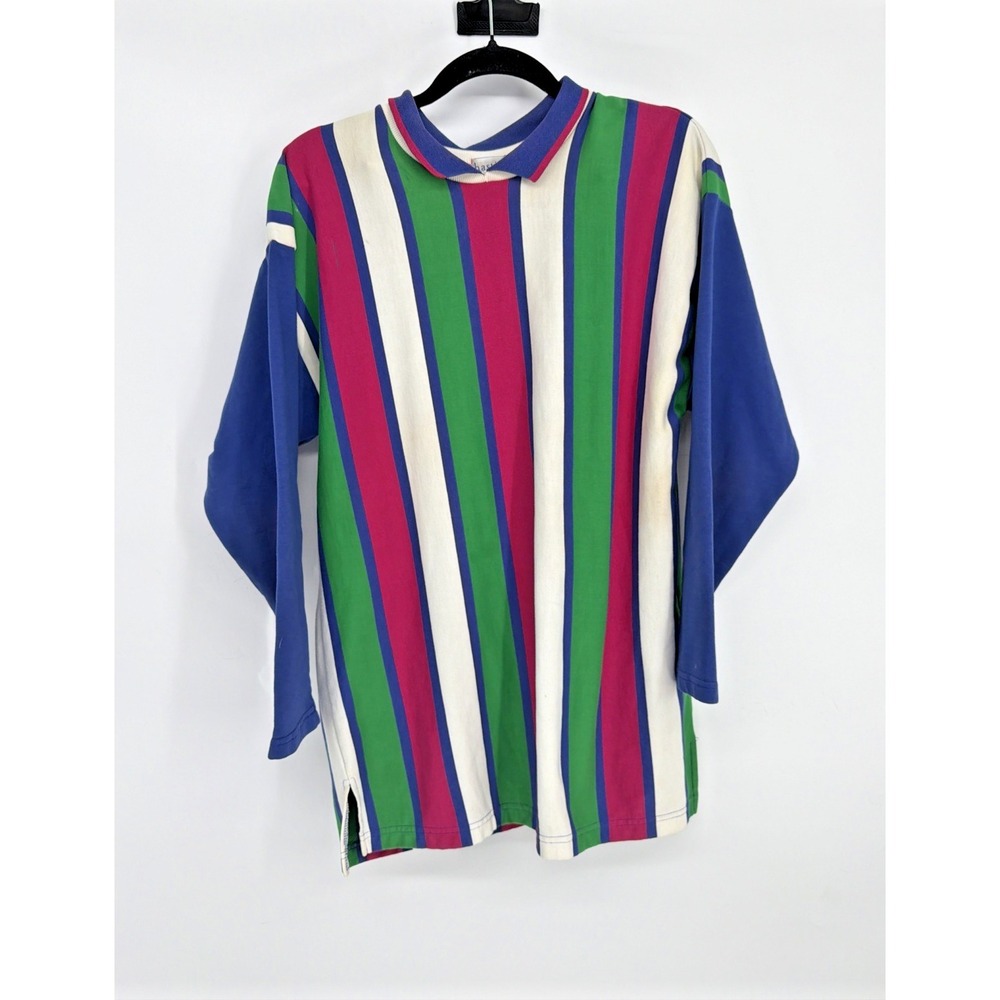 Vintage 1990s Rugby Collared Vividly Striped Throwback Rugby Polo | Size: M